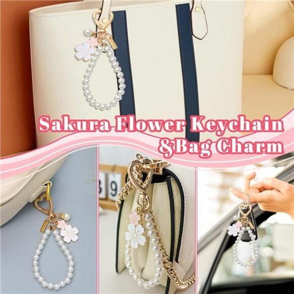Strawberry keychain flower cherry blossom bag charm cute car key accessory set - Picture 5 of 7